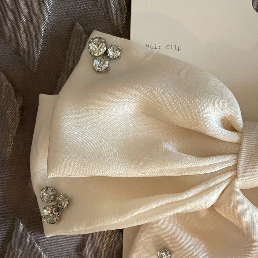 Chic White Hair Bow with Rhinestones